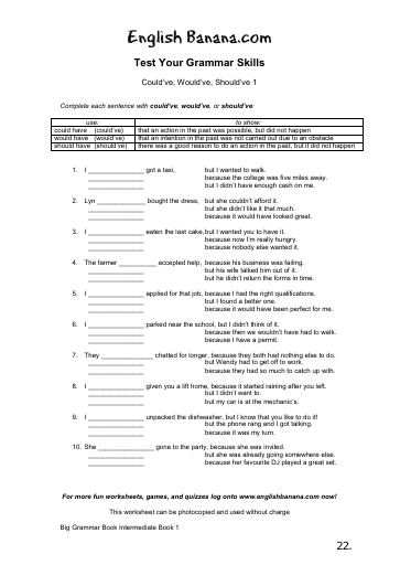 Could Have, Should Have, and Would Have - Examples & Worksheet