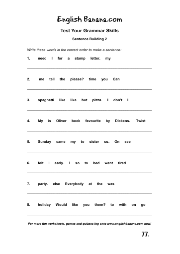 Sentence Building 2 English Banana