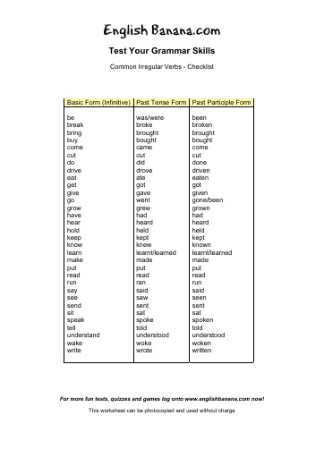 english irregular verbs worksheets