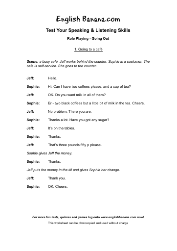 Role plays worksheets